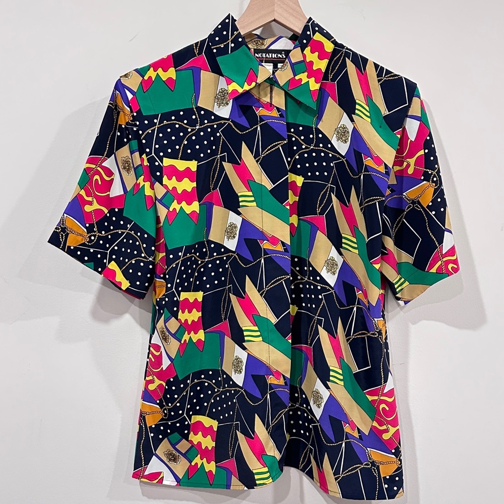 Vintage Notations Abstract Print Button-Front Blo… - image 2